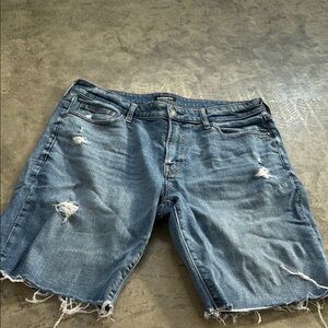 Express Men's Light Blue Ripped Jean Shorts